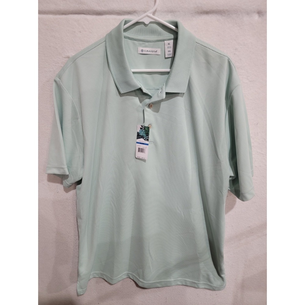 NWT Cubavera Men's XL Short Sleeve Polo Shirt Harbor Gray Mint‎ Textured Ribbed